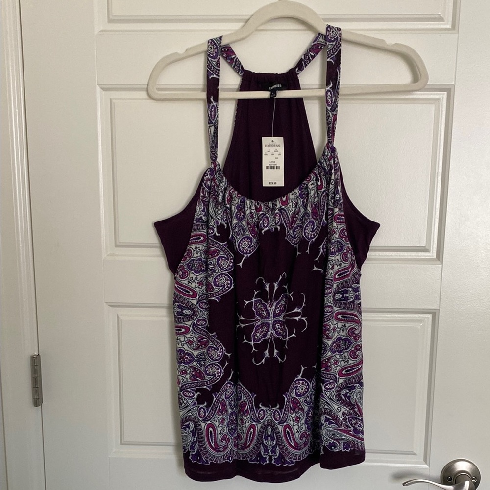 NWT- Express Y2K Floral Paisley Purple  Sleeveless Tank Top - Large